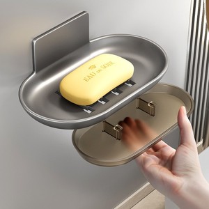 Space Aluminum Soap Storage <b>Rack</b> Oval Shape Door Wall Mounting Draining Soap <b>Dish</b> - Product Image 1