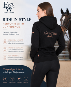 Sudadera con capucha de <span class=keywords><strong>caballo</strong></span> para mujer, ropa ecuestre, Tops de <span class=keywords><strong>montar</strong></span> <span class=keywords><strong>a</strong></span> <span class=keywords><strong>caballo</strong></span>, negro, oro rosa, novedad - Product Image 6