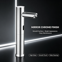 Robinet de lavabo sans contact à capteur infrarouge, chromé miroir, cylindrique, à ouverture automatique pour lavabo commercial