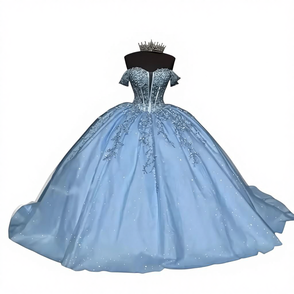 navy blue dress for baby girl Blue Spaghetti Strap Tulle Beading Long A-Line Prom Dresses US 12 / Custom Color