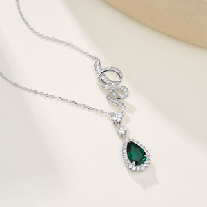 925 Sterling Silver Created Emerald Pendant <b>Necklace</b>, Pear Cut Halo Lab Emerald Snake Design Fine Jewelry for Women - Product Image 4
