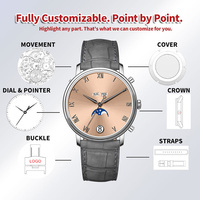 Montre mécanique automatique OEM avec logo personnalisé 9015, 38 mm, acier 316L, saphir, phase de lune, calendrier, rétro, formelle, pour homme, montre-bracelet GM0061