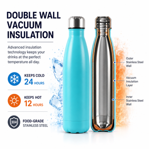 Pronta per la Spedizione: Bottiglia d'Acqua Classica a Forma di Cola da 500ml in Acciaio Inox da 17oz, Rivestita a Polvere, Isolamento Sottovuoto, Logo Personalizzabile - Product Image 4