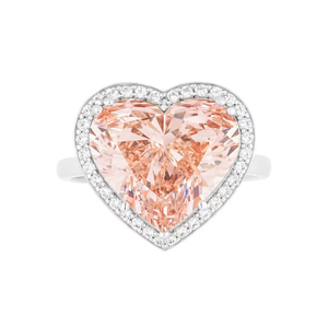 Bague de fiançailles élégante en or blanc massif 18 carats avec grand diamant rose en forme de cœur, cultivé en laboratoire, cadeau luxueux pour femme - Product Image 1
