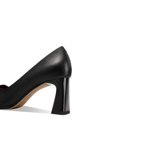 Nouveau Design Tendance de Luxe Vente en Gros Logo Personnalisé Cuir Véritable Bout Carré Talons Épais 7cm Habillé d'Été à Enfiler pour Femme - Product Image 4