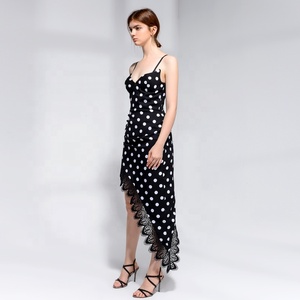 Guangzhou Nouveau Design Robes Moulantes 2019 Sexy Vague <span class=keywords><strong>Point</strong></span> <span class=keywords><strong>col</strong></span> en V Asymétrique Robe Sans Manches pour Les Femmes - Product Image 4