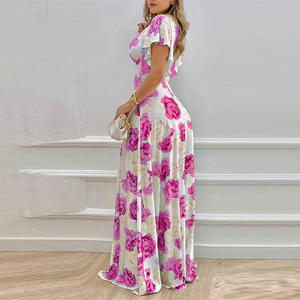 RedPeony abito lungo donna in vita alta con stampa a scollo a V con manica lunga da pavimento abito da festa con stampa floreale abito largo Casual - Product Image 6