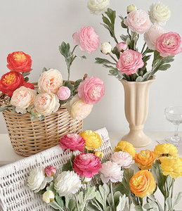 <span class=keywords><strong>Fleur</strong></span> artificielle en soie de haute qualité, 3 têtes de renoncule, pivoine décorative pour la maison, mariage, fête, rose poussiéreux - Product Image 2
