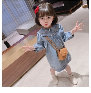 Meilleur prix Robe en jean à col pour bébé fille, jupe à manches longues bleu clair pour enfants - Product Image 6