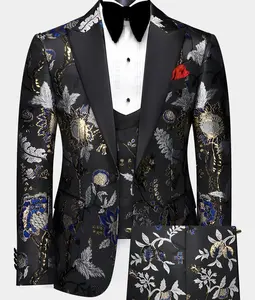 MTM ısmarlama özel balo Suit klasik düğün erkekler smokin egzotik asya çiçek smokin 3 parça erkekler Suits