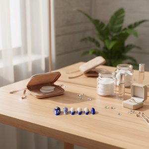 Chic Aura stampa bara corta blu unghie finte di lusso stile francese Design quadrato per dita in materiale artificiale - Product Image 3