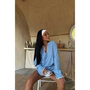 ชุดเซ็ตสองชิ้นผ้าลินินบลูสปรูซ 100% คอเสื้อแบบอสมมาตร ไซส์ XS ใหม่ พร้อมกางเกง - สั่งซื้อขั้นต่ำ 2 ชิ้น - Product Image 5