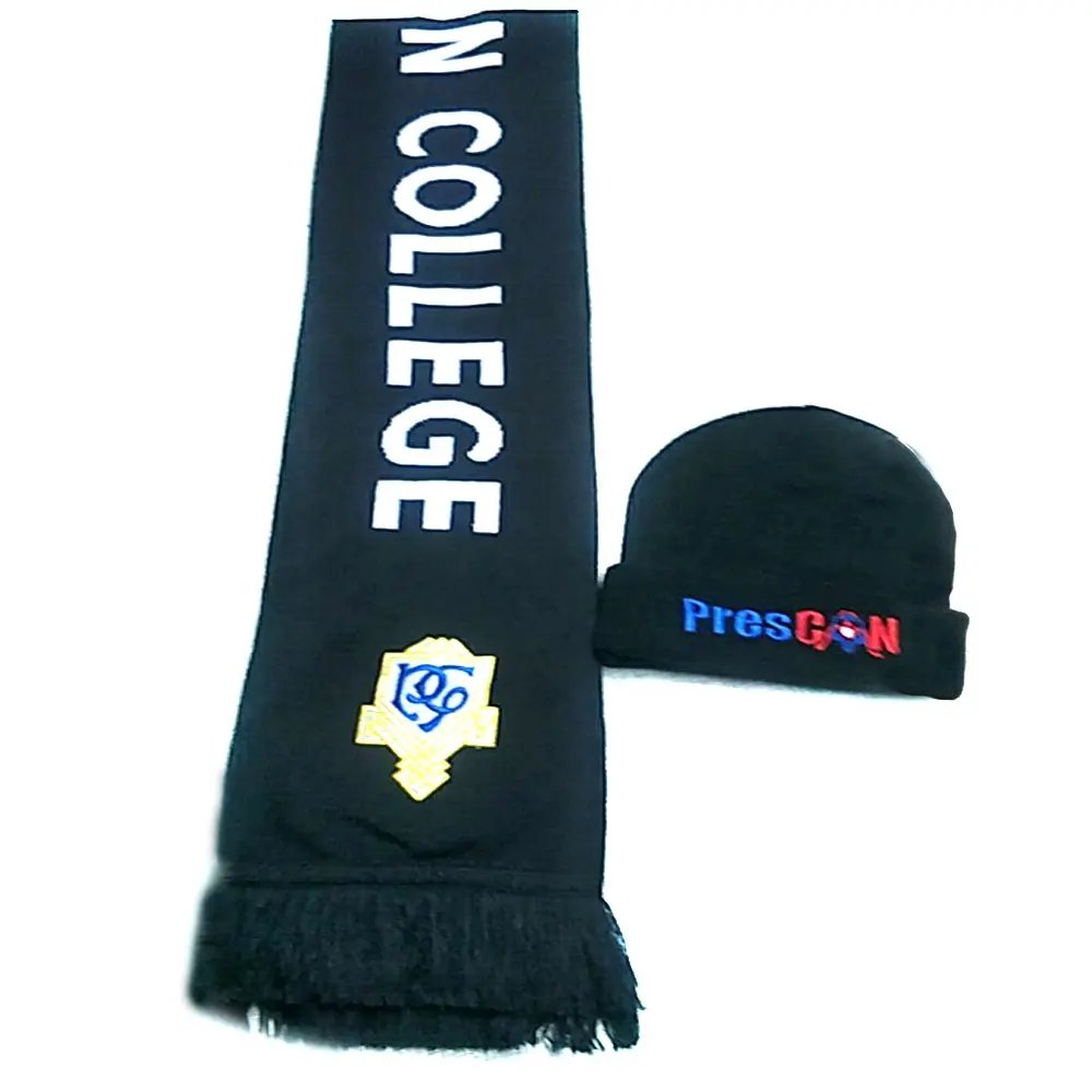 Promotion Acrylic Scarf Fans Soccer Knitted Sport Football Scarf and Hats Set