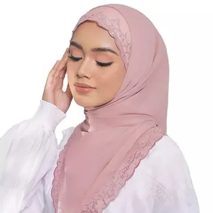 Malaysia Embroidery Chiffon Voile Bawal Muslim Square Scarf Hijab Chiffon Hijab Tudung Hijab Scarf