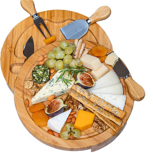 Tabla clásica de bambú para cortar queso, redonda, cuadrada, con juego de cubiertos, venta al por mayor - Product Image 4