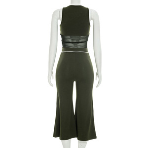 FS18726D Women Mesh <strong>Patchwork</strong> <strong>Tops</strong> and Wide Leg Pants Casual 2026 Two Pieces Sets - Product Image 5