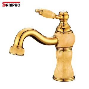 SANIPRO Middle East Market Popular Single Handle Antique Brass Faucet Bathroom Marble Jade Golden Luxury Basin Mixer Tap