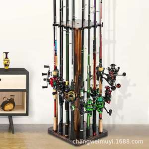 Wooden Fishing <b>Rod</b> <b>Holder</b> 16 <b>Rods</b> Capacity Solid Wood Floor Mount Non Rotating Freshwater <b>Rod</b> Storage Rack - Product Image 3