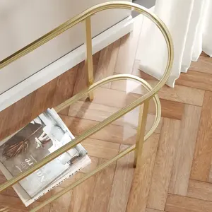 Elegante Mesa Consola Moderna con Cubierta de Vidrio Templado, 2 Estantes, Mesa de Entrada con Patas de <span class=keywords><strong>Metal</strong></span> Dorado - Product Image 5