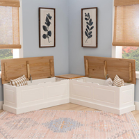 Direct usine, Banquette d'angle de petit-déjeuner bicolore sans dossier, extra-large en forme de L, style ferme, avec plateau relevable et rangement en bois massif