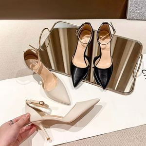 Sandalias de tacón alto de PU hechas a mano para mujer, talla grande 43, con punta hueca, tacón fino y correa al tobillo, para el verano 2024 - Product Image 5