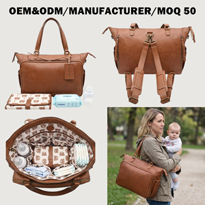 Mochila Pañalera Acolchada OEM/ODM de Fábrica, Bolso Pañalera Convertible de Cuero Vegano Personalizado para Padres - Product Image 2