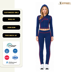 Conjunto Deportivo con Sudadera con Cremallera y Ribete en Contraste, Marca Privada, Fabricante OEM ODM, Logotipo Personalizado A&J, Venta al Por Mayor, para Mujer, OEKO-TEX GRS Y2K - Product Image 1