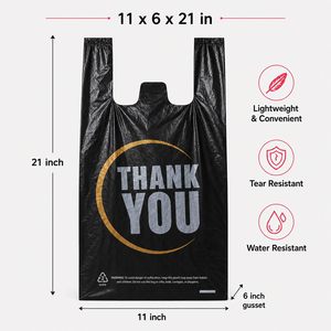 Bolsas de Plástico HDPE Resistentes con Logotipo Personalizado, Bolsas de Compras Reutilizables con Asa Tipo Camiseta, Color Negro, para Uso en Supermercados y Comercios Minoristas - Product Image 3