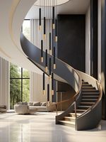 Tanlong Maßgefertigte Gebogene Freitragende Treppe LED-beleuchtete Treppe Massivholzstufen mit Glasgeländer