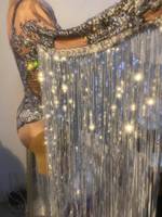 Maillot de corps à paillettes pour femmes, tenue de fête, Sexy, Club, Bar, Leotard, combinaison de danse avec des franges argentées, strass