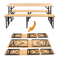 Table de pique-nique 8 places pour extérieur 85 pouces Patio Jardin Salle à manger Table à bière en bois pliante avec banc Pieds de table en métal