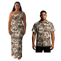 Ensemble assorti pour couple : Puletasi Samoan Polynésien pour femme et chemises décontractées pour homme, imprimé tropical hawaïen, tenues personnalisées pour couple