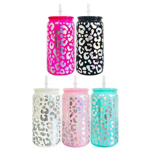 50Packs 16Oz Shinny Leopard Print Beer Glass Can With Plastic Lid Uv Dtf <b>Wraps</b> <b>Vinyl</b> for Iced Coffee Soda - Product Image 3