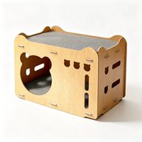 Maison à gratter pour chat en forme de tête d'ours, structure en bois, intérieur ondulé, abri à deux niveaux, design de toit ondulé, sans désordre, fournitures pour animaux de compagnie d'intérieur
