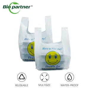 Customized Logo 1/8 Smiling Face Clear Poly Bags Smiley Face Transparent Tshirt Plastic Vest Bag Supermarket