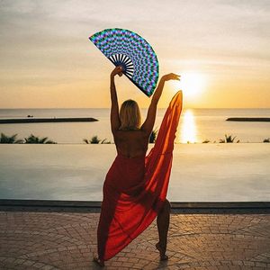 Abanico Plegable Grande de Bambú Ecológico de 33 cm, Pintado con Diseño Chino-Japonés, con Gradiente Reflectante, para Festivales de Música, Baile, Halloween - Product Image 6