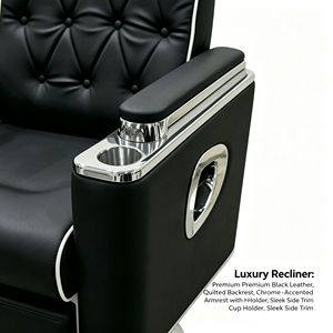 Sillón de Peluquería de Lujo Negro y Dorado, Silla de Cuidado del Cabello de Cuero Sintético, Bomba Hidráulica Portátil, Reclinable, Moderna, para Corte de Cabello - Product Image 4