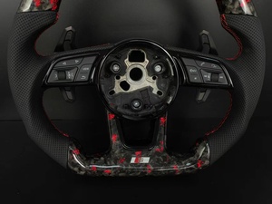 Volante Personalizado de Fibra de Carbono Forjada y Cuero con Costuras Rojas, Compatible con <span class=keywords><strong>Audi</strong></span> A3 A4 A5 A6 A7 Q3 Q5 Q7 <span class=keywords><strong>TT</strong></span> R8 - Product Image 4