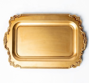 Wholesale Luxury Golden Rectangular Tray Silver Plastic Serving Tray Gold Plated