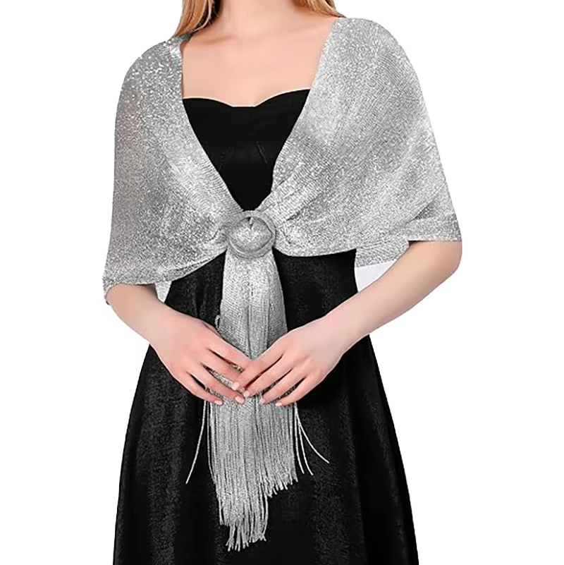 Women's Sparkling Shimmer Metallic Evening Wrap Stole Scarf Elegant Cloths  Wraps for Bride Wedding Formal Dresses Winter Parties