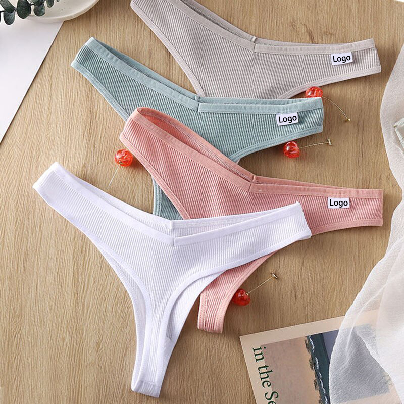 Custom Letters Logo M-XL Panties Teenage Wholesale Women's Underwear Sexy Solid Color Pink White Girl Cotton Thong