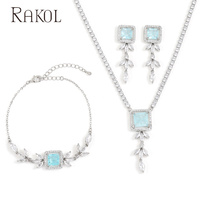 Rakol SP3456 luxe cubique plein de 3A Zircon oeil de cheval forme carrée Turquoise pierres précieuses mariage ensemble de bijoux de mariée