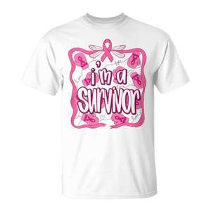 T-shirt « Je suis une survivante » pour la sensibilisation au cancer du sein, design ruban rose - Product Image 1
