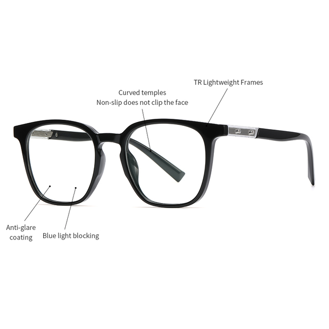 2022 New Fashion TR90 Blue Light Blocking Oversized Square Optical Glasses Women Big Rice Nail Wide Temple Stylish Computer