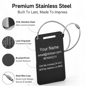 Etichetta per Bagagli in Acciaio Inox Spazzolato Quadrata con Logo Personalizzato, Targhetta Identificativa in Metallo Incisa al Laser per Zaino e Valigia - Product Image 2