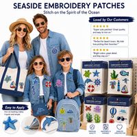 Lot de patchs brodés thermocollants et à coudre sur le thème nautique : Dauphin, Tortue, Phare, Voilier pour l'été et la plage