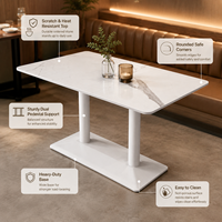 Table de salle à manger rectangulaire en pierre frittée avec base à double piétement, mobilier de restaurant robuste pour hôtel et cantine