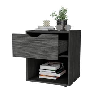 DB Leah Solid <b>Wood</b> Nightstand Elegant Light Gray Drawer <b>Bedside</b> <b>Cabinet</b> Luxury Home Furniture for Apartment Use - Product Image 5