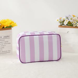Striped Canvas Waterproof Zipper Pouch Reusable Lightweight Toiletry Bag Multicolor Portable Cosmetic Bags Zipper Bag - Product Image 1