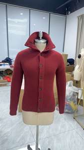 Burgundy Button Cardigan <strong>Men</strong> High Stand Collar Spring Warm Breathable <strong>Wool</strong>/Acrylic Blend Knit Sweater <strong>Coat</strong> - Product Image 2